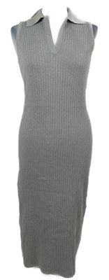 Dámske sivé rebrované pletené midi šaty s golierikom New Look