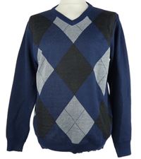 Pánsky tmavomodro-sivý károvaný sveter Ballantrae