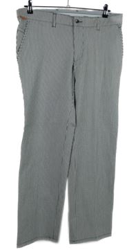 Nové - Pánské šedo-bílé proužkované krepové stretchové kalhoty vel. 34