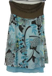Dámska světlemodro-hnedá kvetovaná šifónová sukňa Qiero