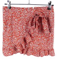 Dámska červená kvietkovana sukňa s volánikom