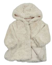 Svetloružový kožušinový kabát s kapucňou Next