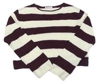Mahagónovo-biely pruhovaný crop sveter H&M