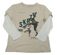 Béžovo-bílé triko se skateboardistou M&S