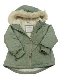 Khaki šušťáková prešívaná zateplená bunda s kapucňou Matalan