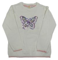 Bílý svetr s motýlkem z flitrů kids