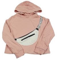 Svetloružová crop mikina s kabelkou a kapucňou C&A