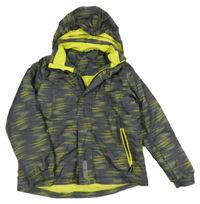 Šedo-žluto-zelená vzorovaná šusťáková zimní funkční bunda s kapucí Crivit