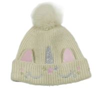 Smetanová třpytivá čepice s jednorožcem a bambulí Primark