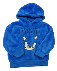 Modrá chlupatá mikina se Sonicem a kapucí 