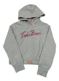 Sivá crop mikina s ružovým nápisom a kapucňou Alive