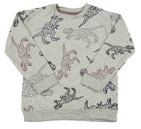 Svetlosivá melírovaná mikina s dinosaurami Nutmeg