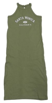 Khaki rebrované šaty s nápisom New Look