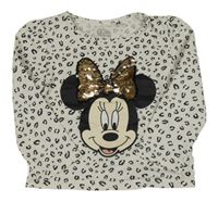 Smetanovo-černé vzorované triko s Minnie a flitry C&A