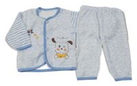 2 Set - Modrá melírovaná prepínaci mikina so psem + tepláky