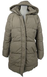 Dámský béžový šusťákový zimní dlouhý kabát s kapucí H&M