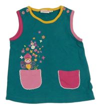 Tmavozelené bavlnené šaty s růžovými kapsami z. Liegelind