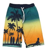 Modro-oranžové plážové kraťasy s palmami Kids 