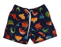Tmavomodré plážové kraťasy s dinosaurami