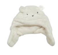 Smetanová chlupatá čepice s medvídkem 