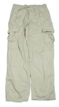 Smetanové plátěné široké kalhoty s kapsami H&M