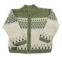 Khaki-béžový propínací vzorovaný svetr 