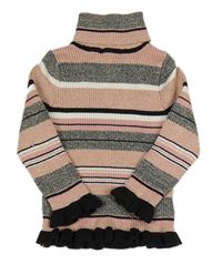 Starorůžovo-čierno-bielo-zlatý pruhovaný úpletový rolák s volánikmi PRIMARK