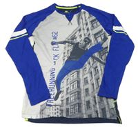 Tmavomodro-safíovo-sivé tričko s potlačou We