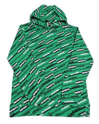 Zeleno-černá mikina s nápisy a kapucí 