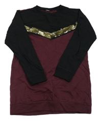 Če,rno-vínová dlhá mikina s flitrami Zeeman