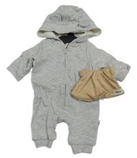 Nové - 2set - Šedá tepláková kombinéza s kapucí + čepice Disney