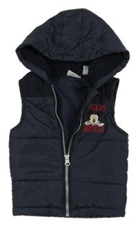 Tmavomodrá šusťáková zateplená vesta s Mickeym a kapucí Disney