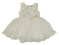 Bílé slavností šaty s výšivkami a tylovou sukní 