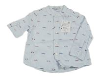 Nové - Světlemodrá proužkatá košile s auty 