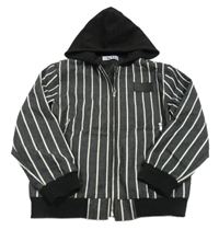 Čierna melírovano/pruhovaná jarná bunda s nášivkou a kapucňou