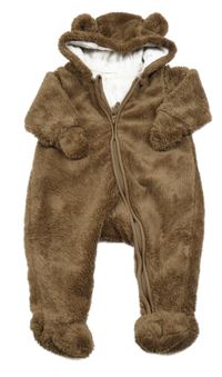 Hnedá chlpatá podšitá kombinéza s kapucňou H&M