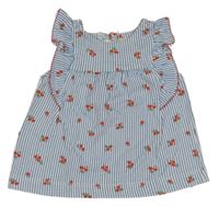 Bielo-modro-červený pruhovaný kvetovaný top Carter's