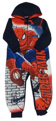 Tmavomodro-červená fleecová kombinéza so Spider-manem a kapucňou Marvel