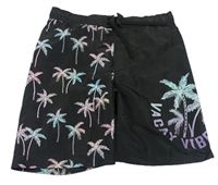 Čierne šušťákové plážové kraťasy s palmami zn. H&M