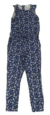 Tmavomodrý kytičkovaný letní bavlněný overal H&M