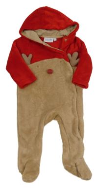 Béžovo-červená chlpatá kombinéza s kapucí - sob