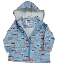 Svetlomodrá nepromokavá bunda s autami a kapucňou Lupilu