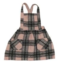 Svetloružová -čierna kockovaná vlnená na traká sukňa Matalan