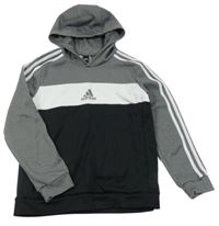 Šedo-černo-bílá sportovní mikina s logem a kapucí Adidas