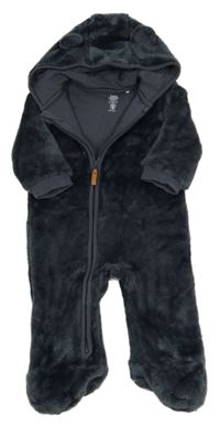 Tmavomošedá chlupatá podšitá kombinéza s kapucí F&F