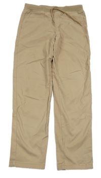 Béžové plátěné kalhoty s úpletovým pasem Manor