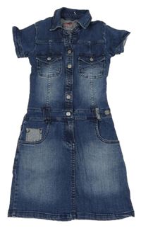 Tmavomodré rifľové šaty s golierikom Manguun