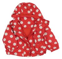 Červená šušťáková jarná bunda s bodkami a kapucňou