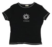 Černé žebrované crop tričko se sluníčkem F&F