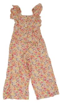 Svetloružový culottes kvetovaný nohavicový overal F&F